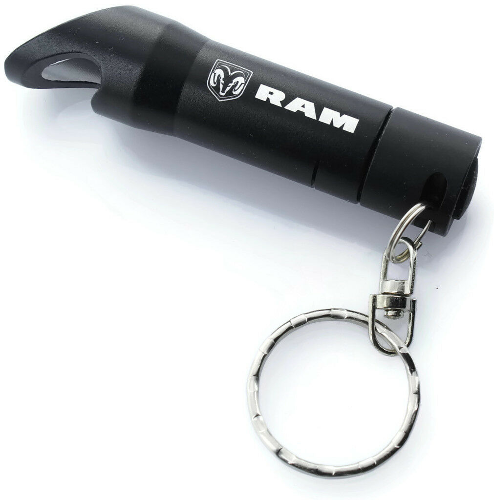 Black RAM Mini Flashlight LED Bottle Opener Key Chain - Click Image to Close
